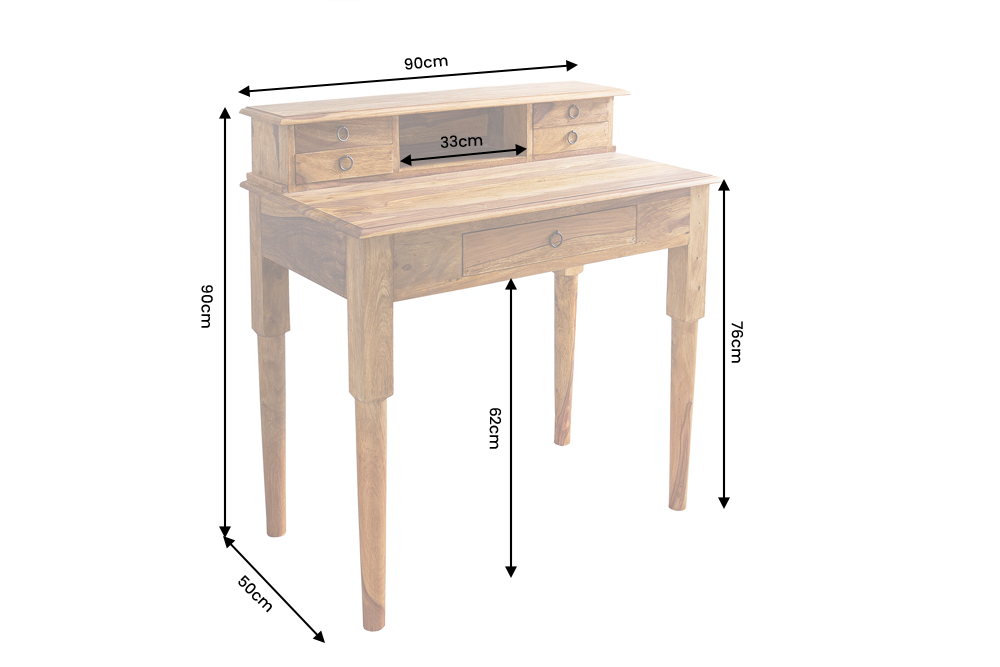 Davenport office desk HEMINGWAY 90cm sheesham wood brown