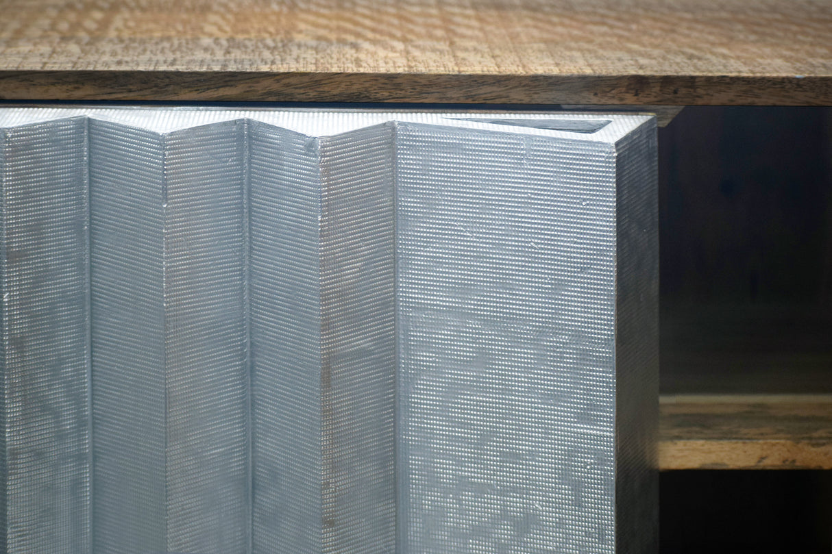 TV-Board ZALVERO 150cm Mangoholz Aluminiumfront natur silber