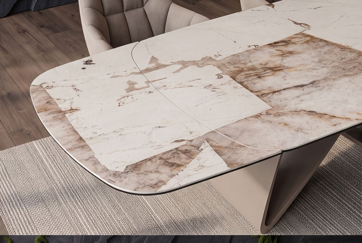Dining table INFINITY 180-220-260cm boat-shaped extendable italian patagonia ceramic white brown