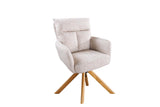 Swivel chair BIG GEORGE 360° auto return textured fabric champagne greige w/ oak wood frame