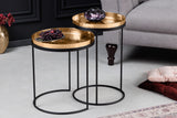 Side table ELEMENTS set of 2 removable trays hammer stroke effect gold