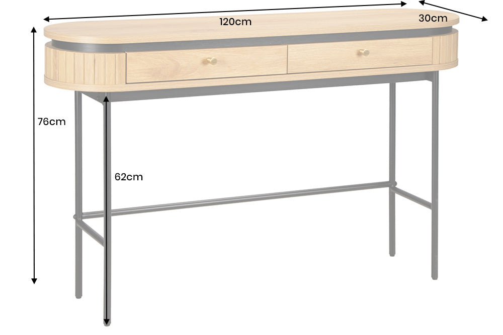 Console ATELIER 120cm natural oak wood look w/ black metal frame
