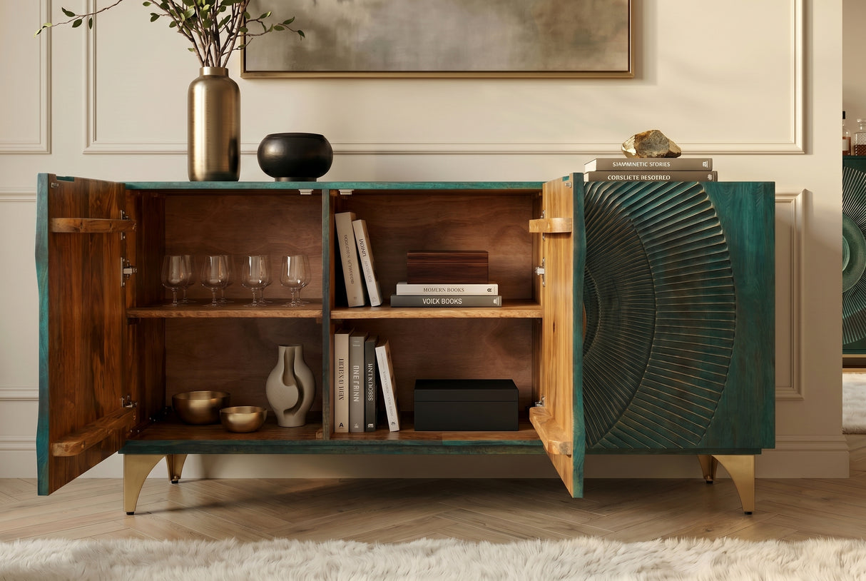 Sideboard GOLDEN SUNSET 140cm 3D mango wood turquoise
