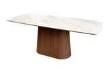 Dining table UNIQUE 200cm frame dark walnut wood veneered ceramic white marble top