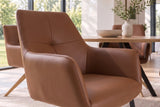 Swivel chair ALMARA 360° auto-return w/ armrests pocket spring core leather cognac brown