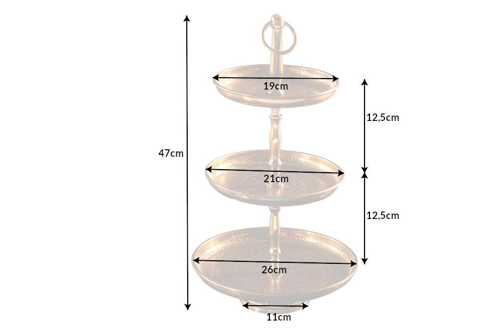 Etagere ORIENT 50cm 3 trays with hammer stroke effect gold