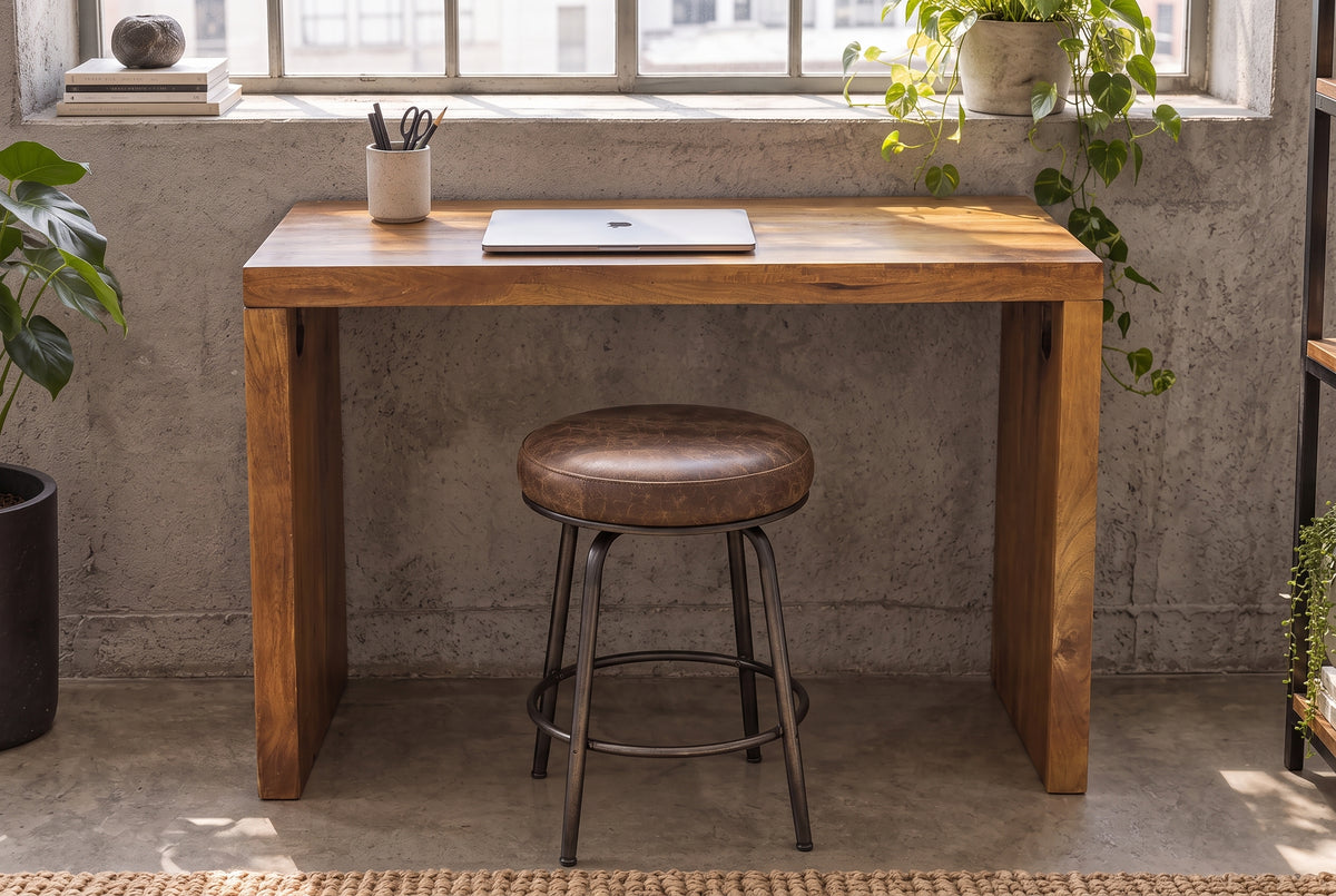Bürotisch Konsole MAKASSAR 100cm Mangoholz braun honigfarbenes Finish