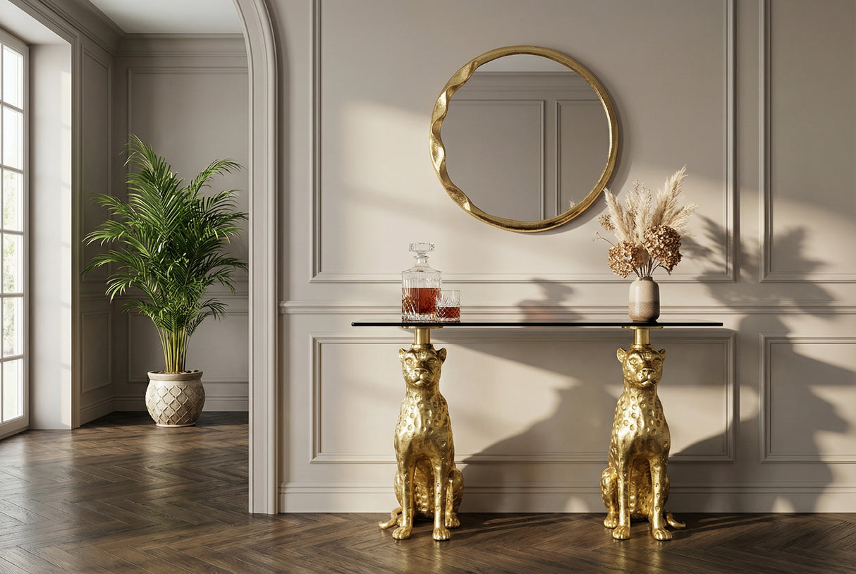 Console PANTHER 105cm gold metal w/ marble top