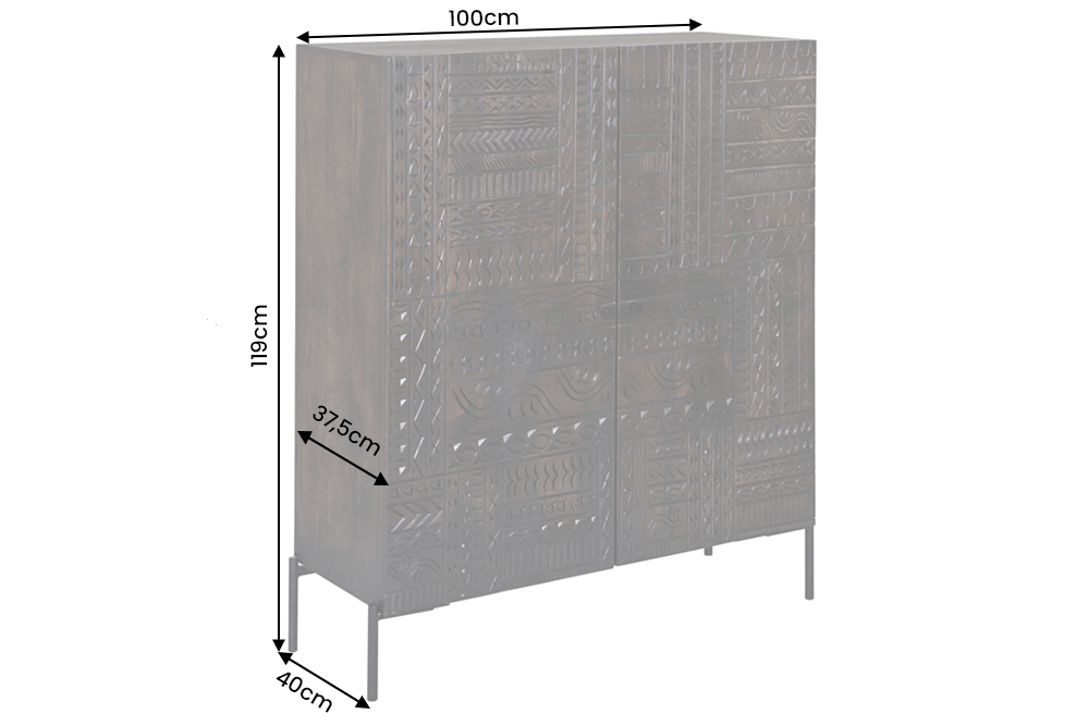 Highboard TRIBAL 120cm 3D antique look mango wood dark brown