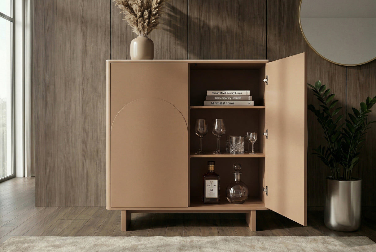 Highboard SAVOY 130cm 3D natural w/ travertine marble ceramic top