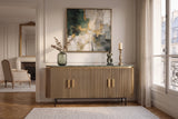 Sideboard VENEZIANO 160cm Mangoholz und Marmorplatte grün Messing