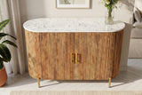 Sideboard TRES CHIC 105cm Mangoholz natur mit weißer Marmorplatte und goldenen Griffen
