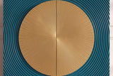 Highboard AURUM 120cm textured front gold circle accent mango wood turquoise gold metal feet