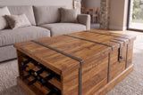 Coffee table BODEGA 100cm w/ wine shelf and storage space sheesham wood brown
