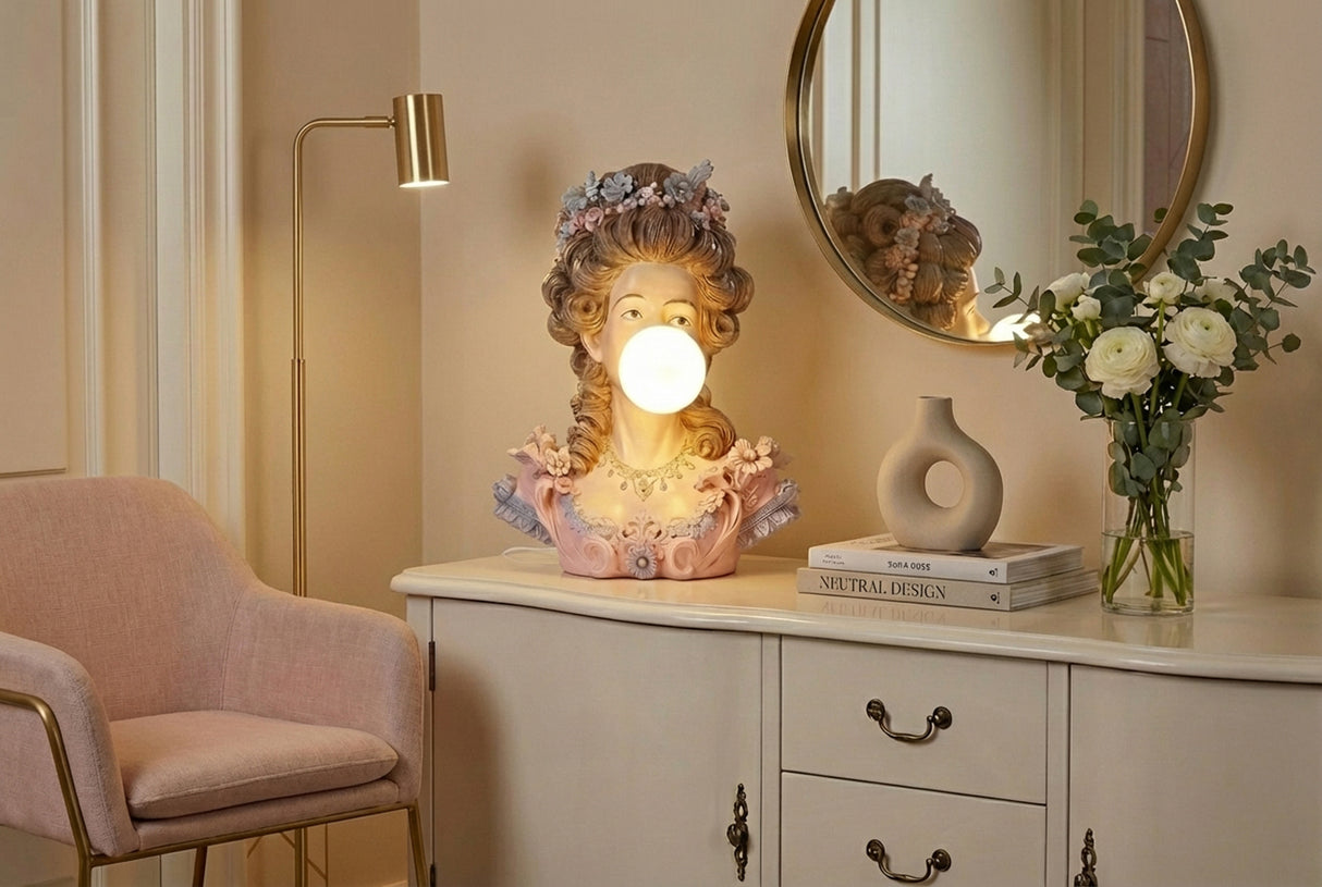 Tischleuchte LADY, 60 cm Büste mit Lampenschirm, mehrfarbig