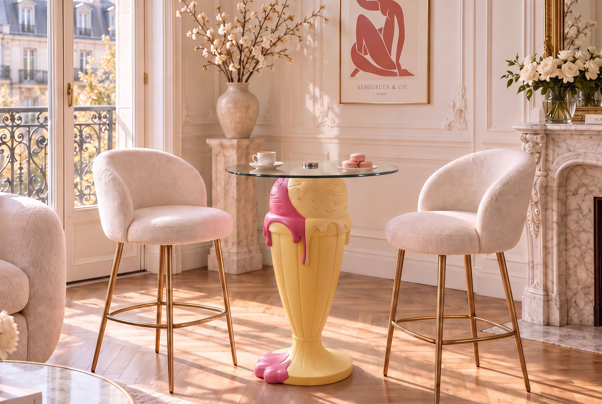 Bistrotisch SUNDAE 75cm pastellgelb mit magnetischer abnehmbarer Kirsche SWEET SOCIETY hauseigenes Design