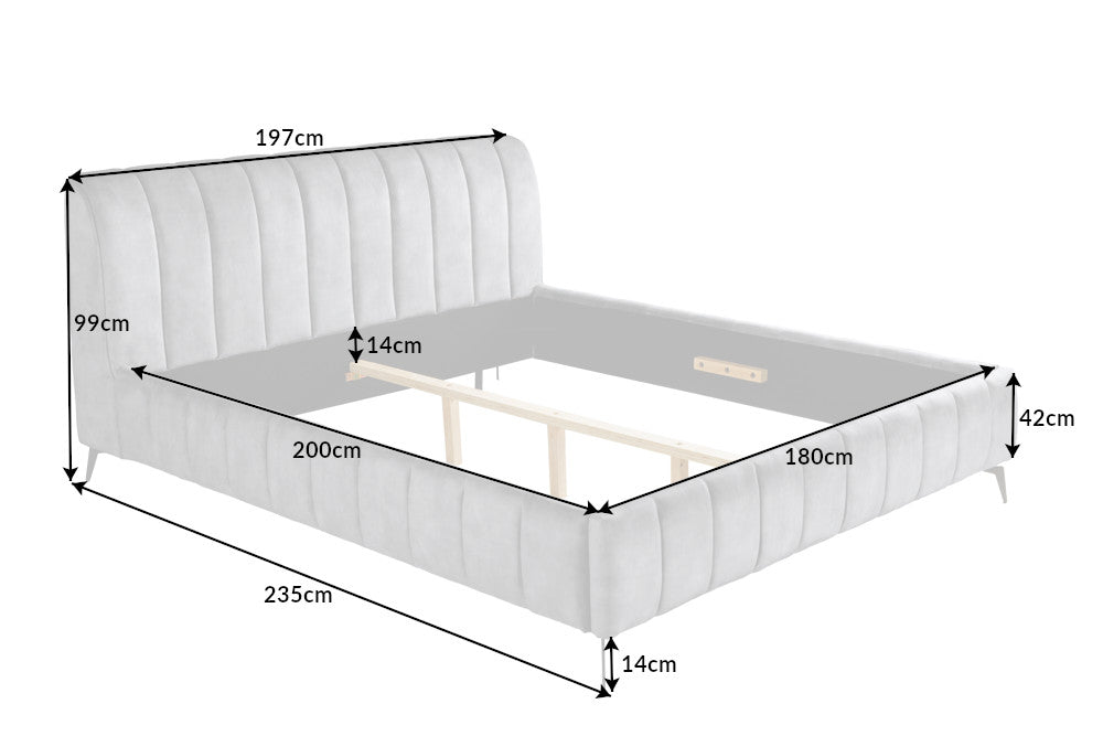 Bett AMSTERDAM 180x200cm Samt grau