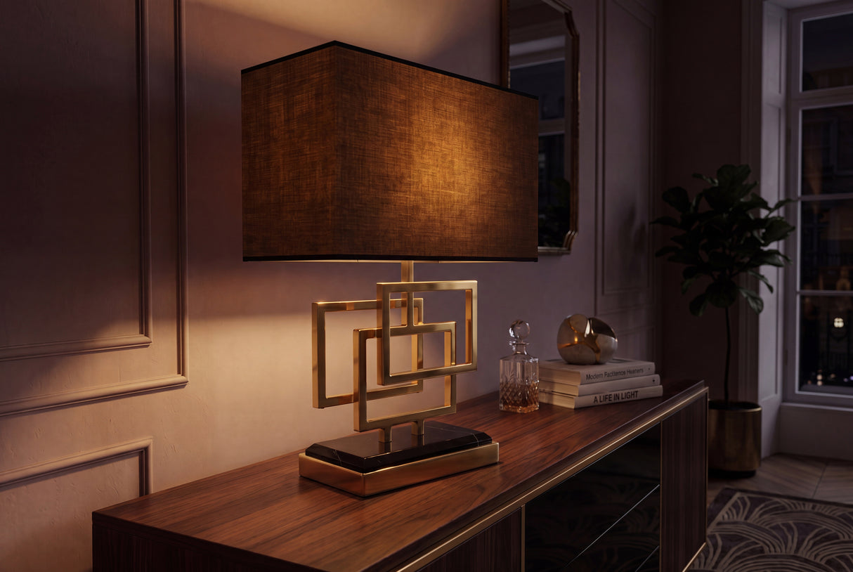 Table lamp ATLANTIS 56cm gold with fabric shade black