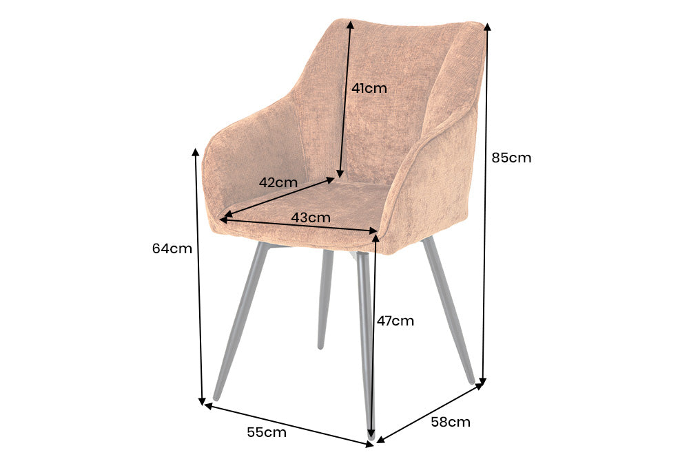 Swivel chair AVIGNON 360° w/ armrests chenille fabric rust brown and black legs