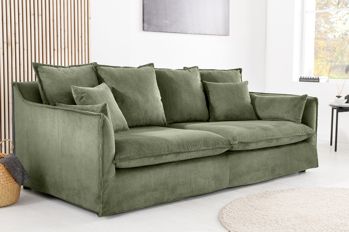 Sofa HEAVEN 200cm 3-Sitzer Federkern abnehmbarer Bezug Cord grün