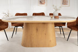 Dining table UNIQUE 200cm oval frame oak wood verneered ceramic white marble top