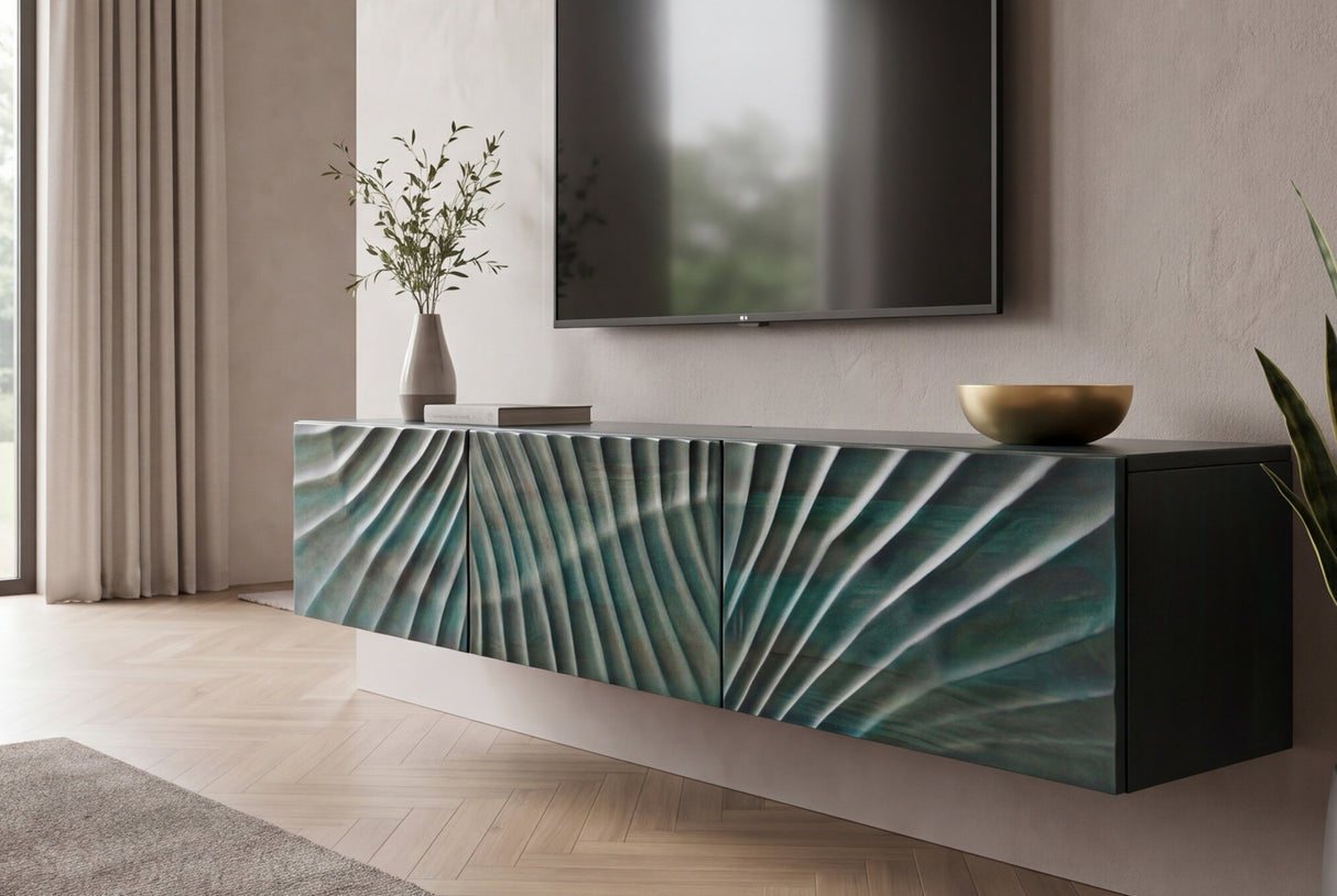 TV-Board SCORPION 160cm 3D hanging mango wood turquoise
