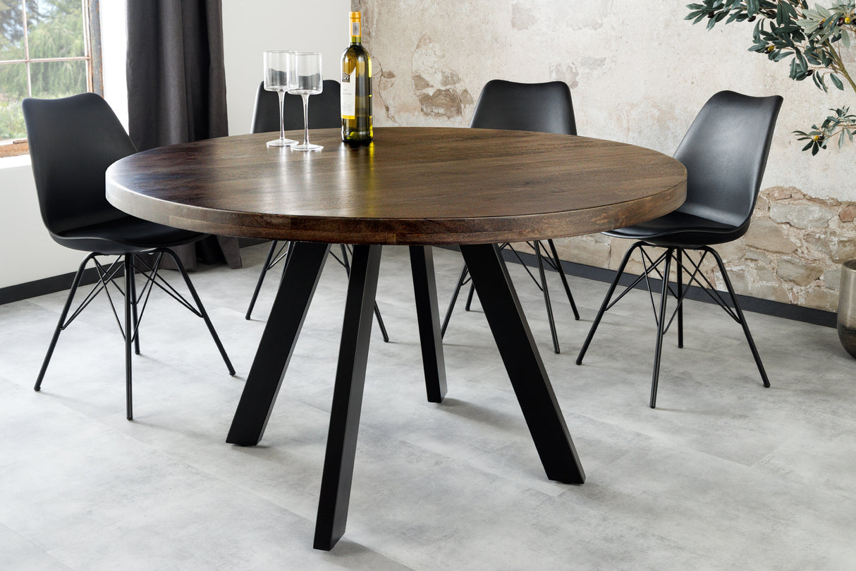 Esstisch IRON CRAFT Ø 120 cm rund, Mangoholz, taupebraun mit schwarzen Beinen