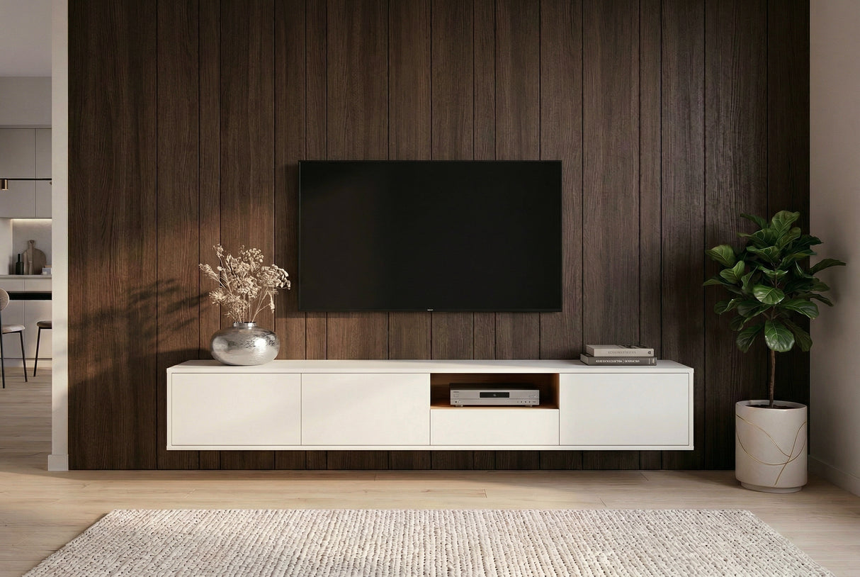 TV-Board LOFT 200cm hanging white natural