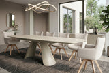 Dining table VOGUE 160-240cm extendable w/ metal frame travertine ceramic top champagne greige beige