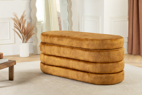 Bench chest VOQUE 115cm velvet mustard yellow w/ storage space bench seat 