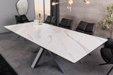 Dining table ETERNITY 160-200cm white marble look ceramic with tempered glass