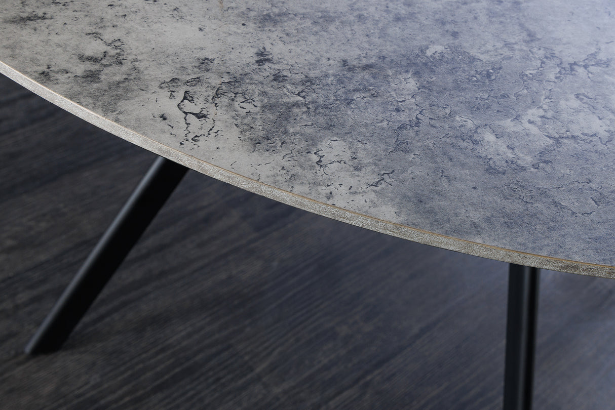 Esstisch ATELIER 120cm rund, graue Steinoptik mit schwarzen Metallbeinen