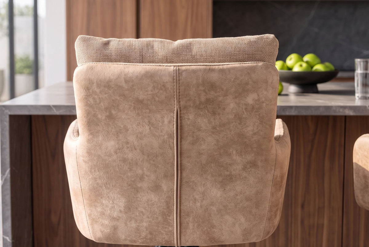 Barhocker BIG GEORGE drehbar m/Armlehnen Samt Flachgewebe Champagner Beige