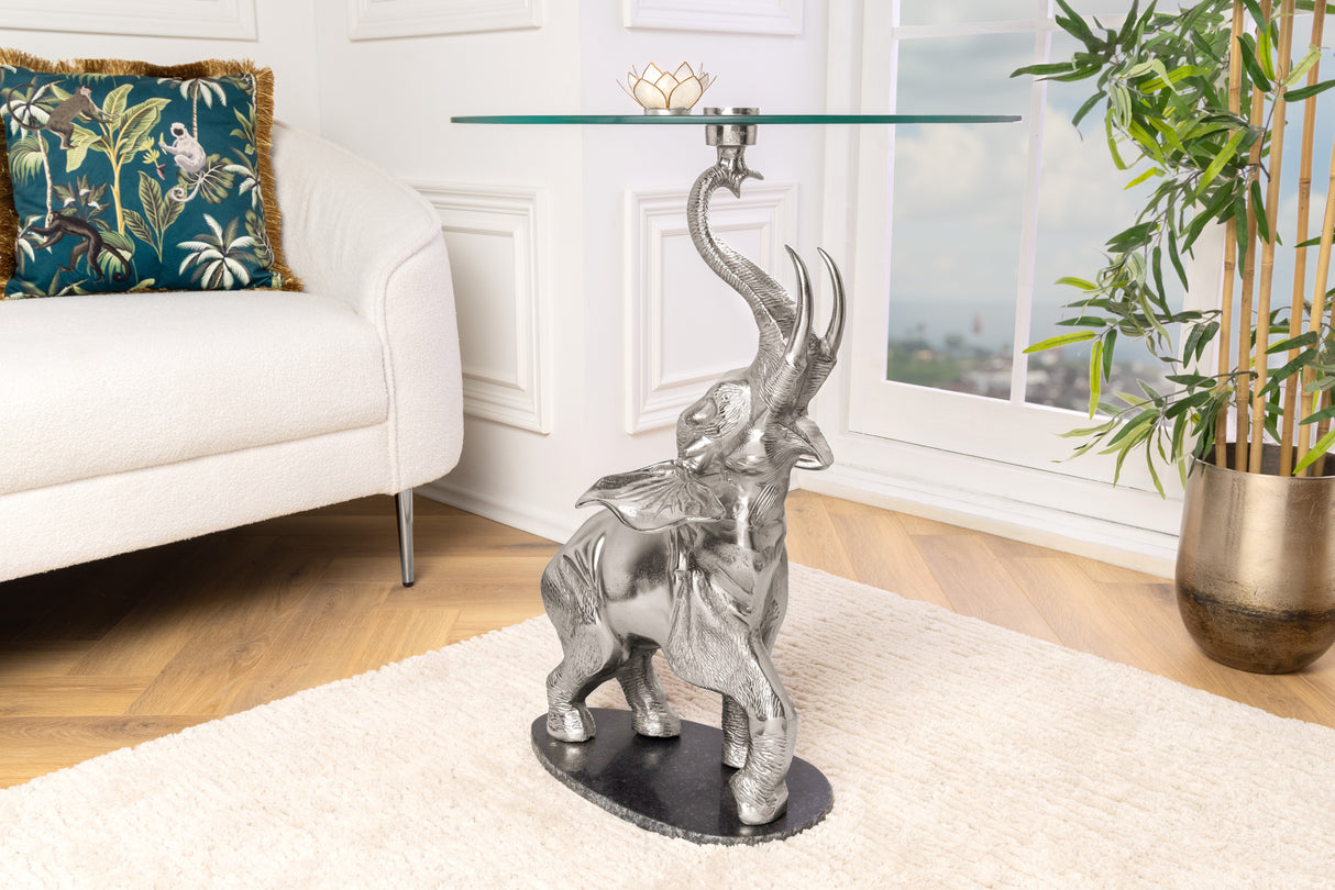 Side table ELEPHANT 80cm silver w/ marble base