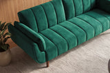 Sofa bed DIVANI 220cm 3-seater w/ armrest cushions velvet emerald green wood feet