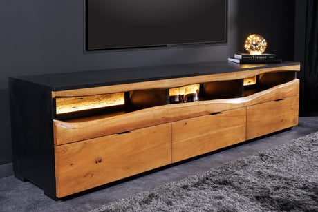 TV-Platine GRAND ACACIA 180 cm Akazienholz, Naturkante, mit LED-Beleuchtung