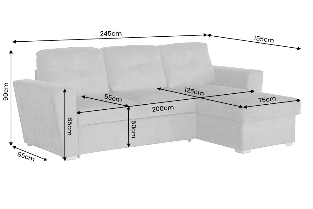 Sofa bed APARTMENT 245cm 3-seater w/ ottoman and storage space textured fabric beige