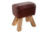 Stool BOCK 40cm genuine leather and mango wood brown