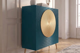 Highboard AURUM 120cm textured front gold circle accent mango wood turquoise gold metal feet
