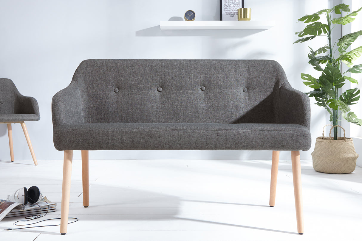 Bench SCANDINAVIA 116cm with armrests textured fabric dark grey