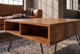 Coffee table SCORPION 60cm w/ open storage space sheesham wood brown stone finish hairpin legs