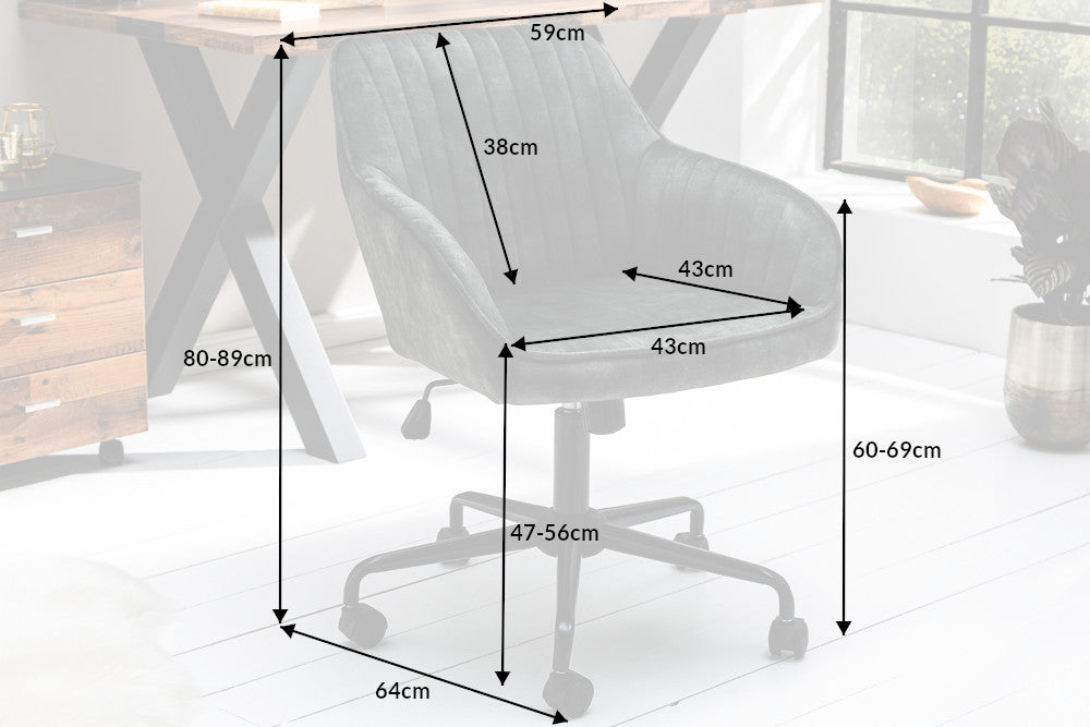 Office chair TURIN 47-56cm with armrests velvet green