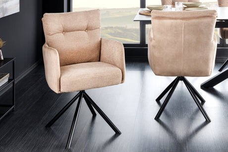 Swivel chair BIG GEORGE w/ armrests flat woven fabric velvet champagne beige rotatable