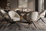 Drehstuhl BELLAGIO 180° Auto-Return-Funktion mit Armlehnen Rückenlehnenaussparungen Chenille beige Metallgestell schwarz