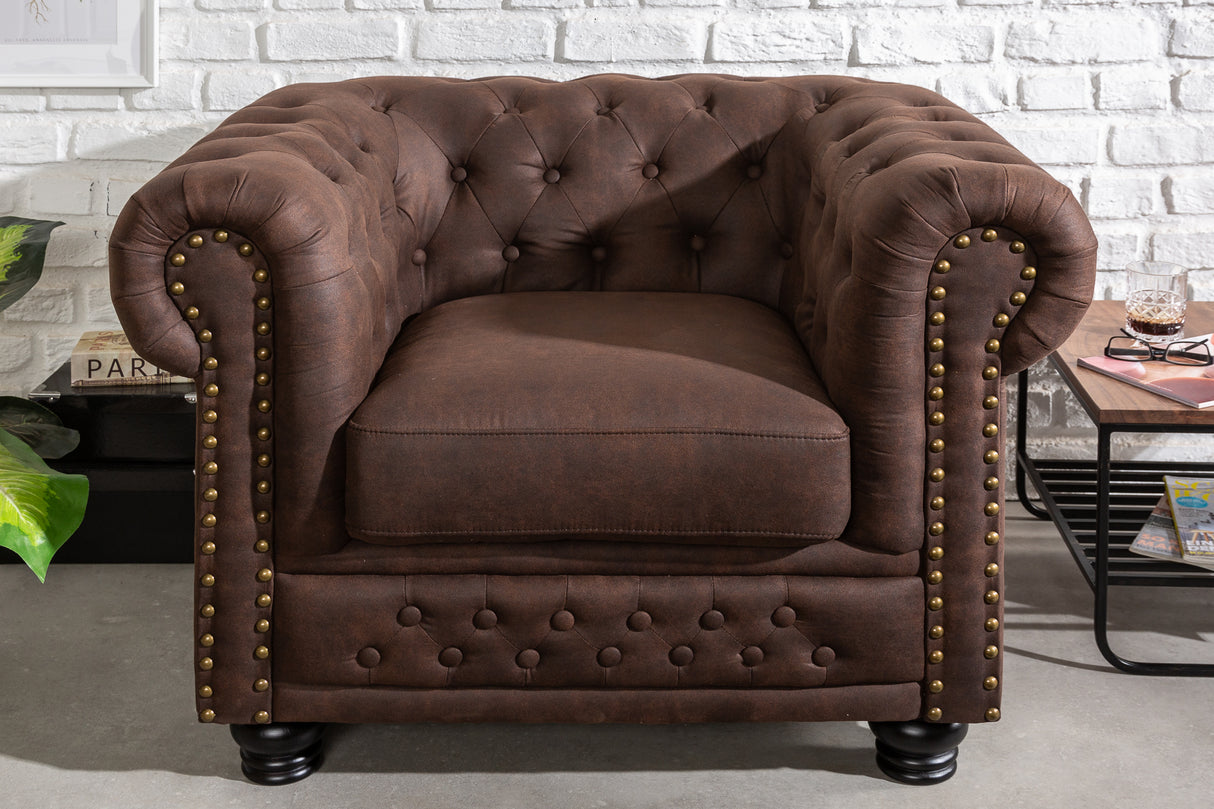 Sessel CHESTERFIELD Mikrofaser vintage braun