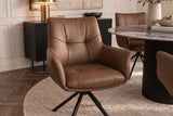 Swivel chair SIGNATURE 360° rotatable w/ armrests spring core leather cognac brown