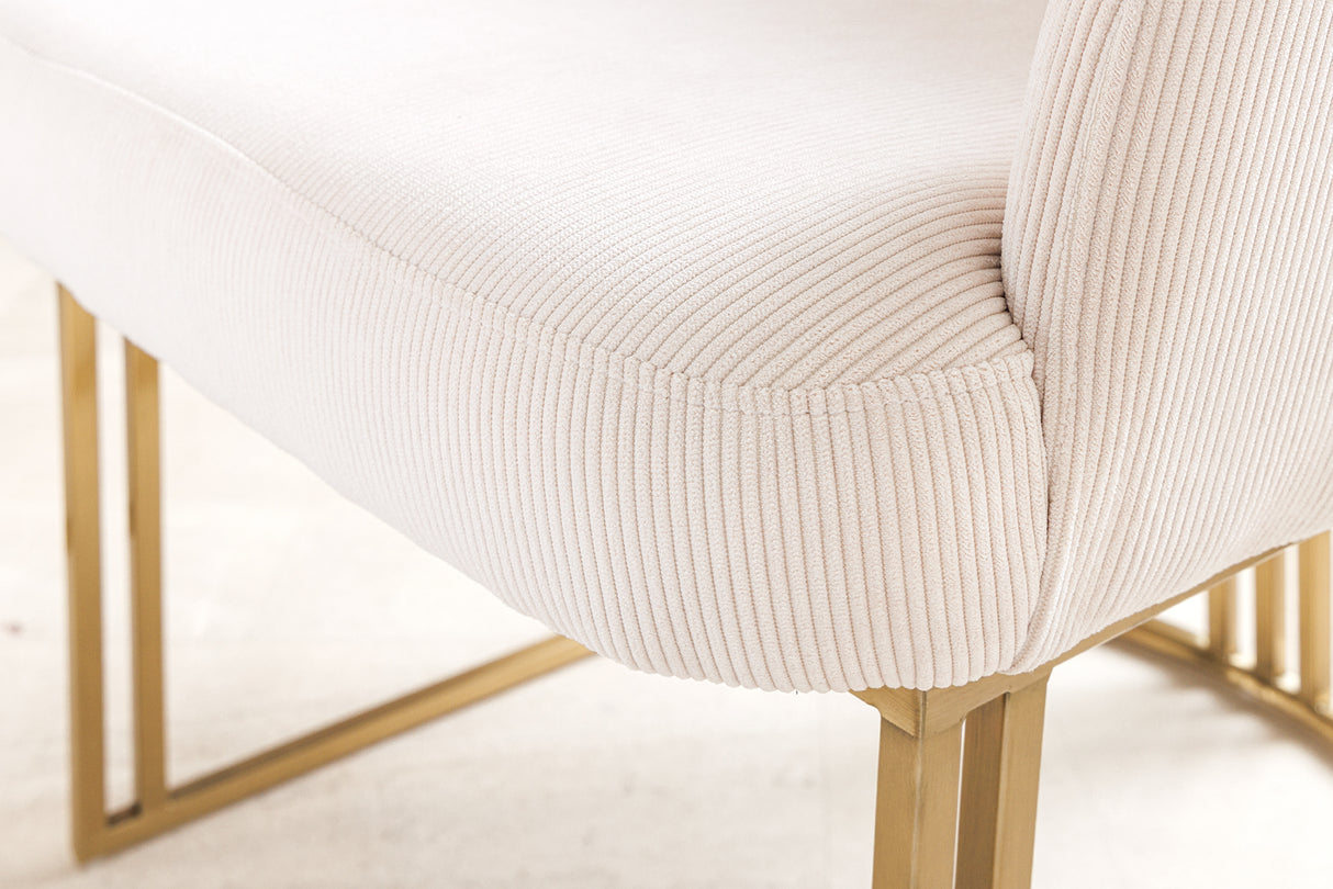 Stuhl EXTRAVAGANCIA beige Cord mit Armlehnen und champagnergoldenem Gestell