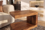 Side table S 60cm S-shape w/ open storage space sheesham wood brown stone finish
