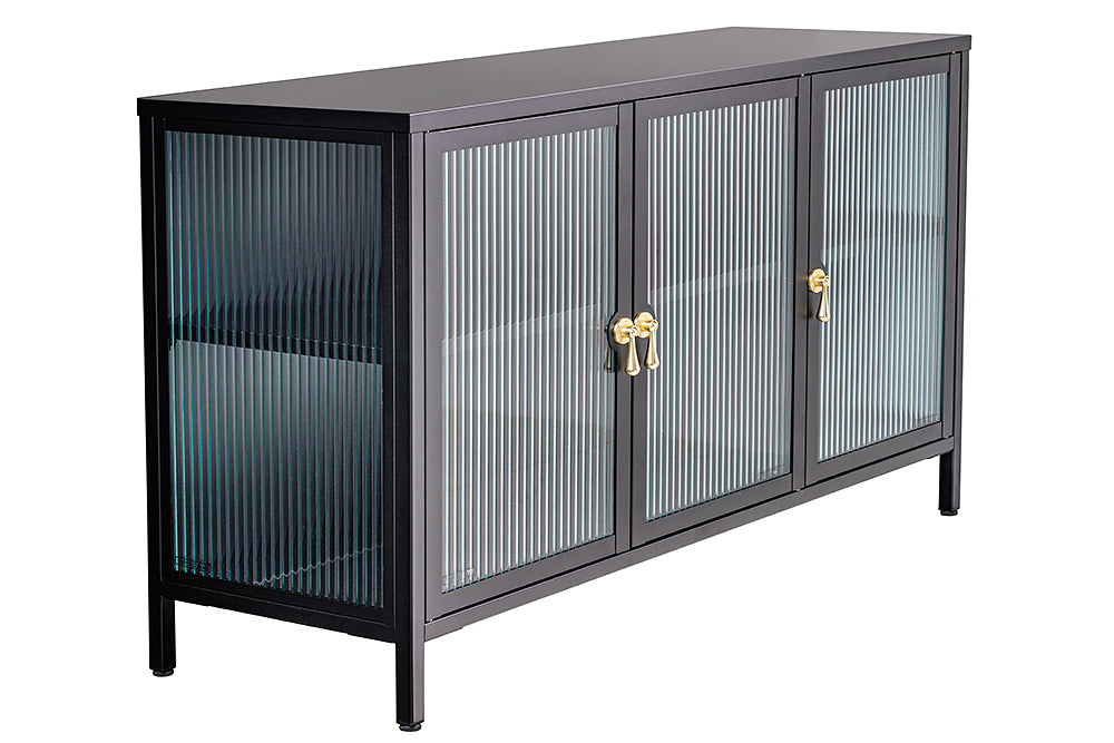 Vitrine AMSTERDAM 105cm Riffelglas schwarz