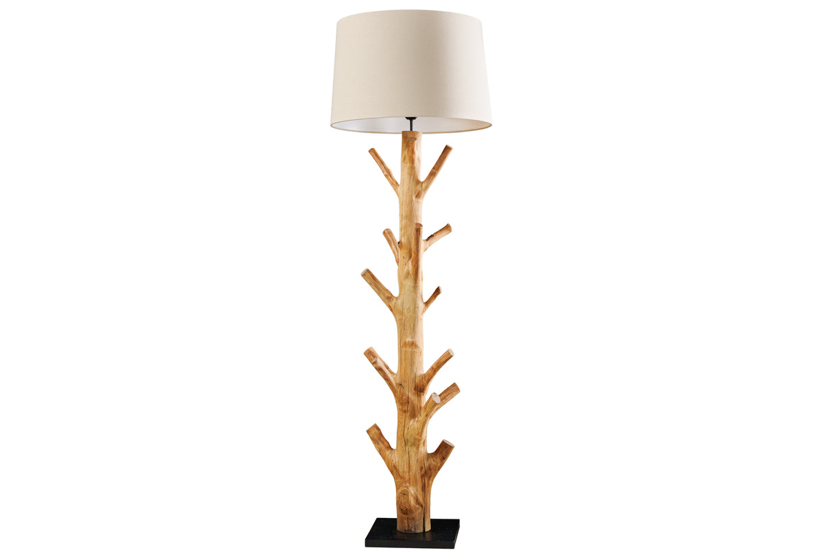 Floor lamp TREE NATURE 175cm mangosteen wood linen shade